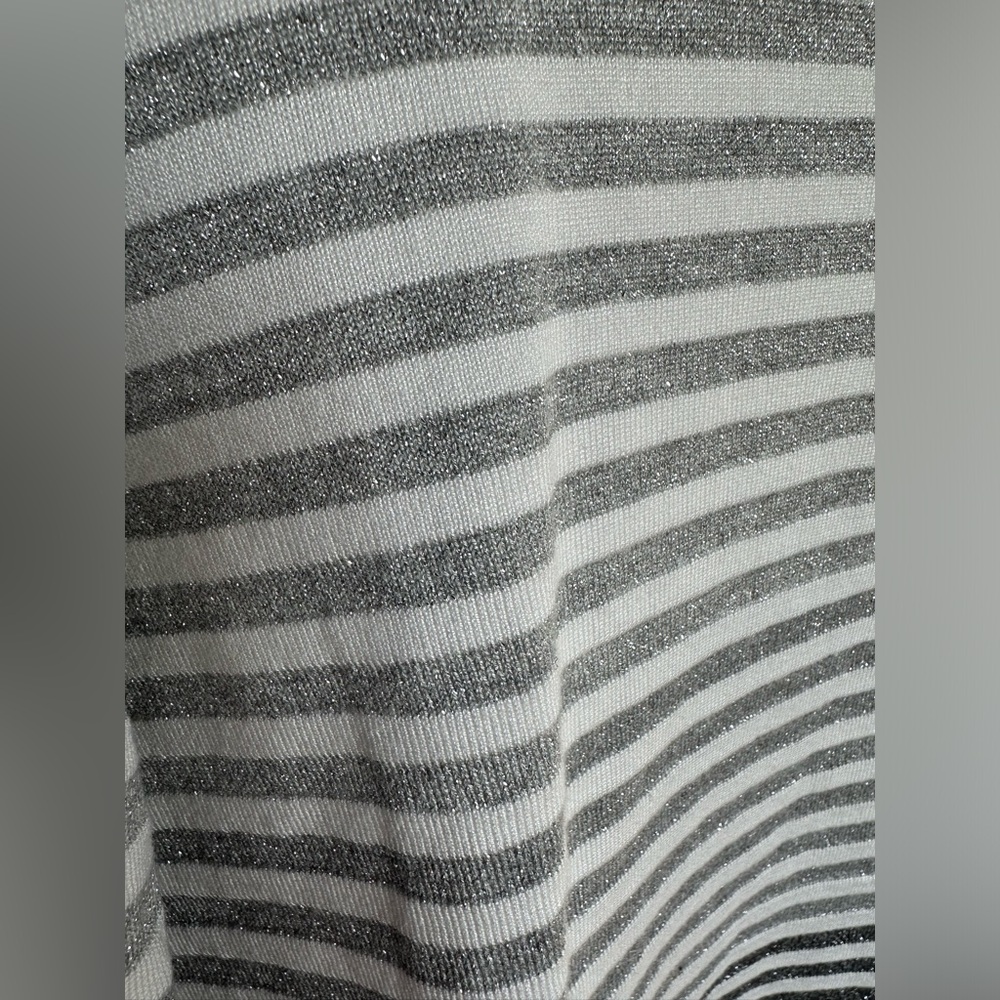 Alfred Dunner PXL 3/4 length metallic silver and white striped pullover top - Picture 3 of 7
